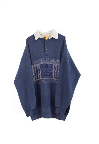 VINTAGE TIMBERJACK POLO SWEATSHIRT IN BLUE XL