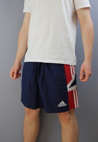 VINTAGE ADIDAS SHORTS IN NAVY WITH EMBROIDERED LOGO, POCKETS