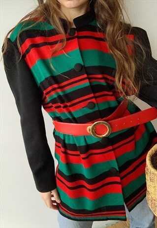 VINTAGE 80S LUXE STRIPED CHRISTMAS KNIT JUMPER CARDIGAN LONG