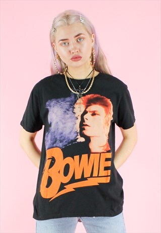 VINTAGE 90S Y2K BLACK & ORANGE DAVID BOWIE BAND T-SHIRT
