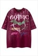 GOTHIC T-SHIRT BAT PRINT TEE ACID WASH PUNK TOP IN PURPLE