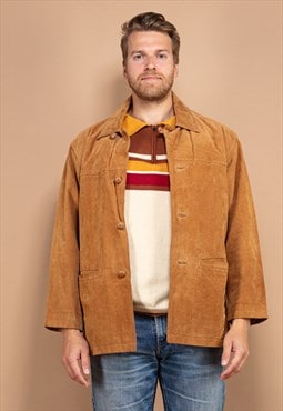 Vintage 90's Men Suede Jacket in Brown