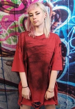 Ripped graffiti tee tie-dye splatter grunge t-shirt in red