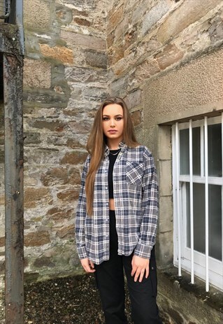 UNISEX VINTAGE CHECKED OVERSIZED 90'S GREY FLANNEL SHIRT
