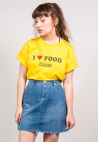VINTAGE 90'S BLUE DENIM HIGH WAIST RAW HEM MINI SKIRT