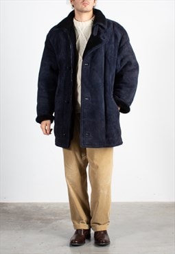 Men's Whale Blue Suede Quilted Shearling Coat