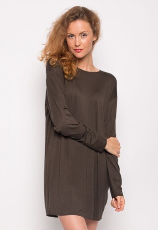 PURE COTTON LONG T-SHIRT TOP (GREEN)