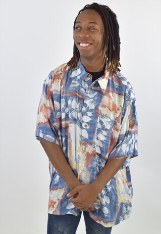 VINTAGE RED BLUE 90S PATTERN SUMMER SHIRT