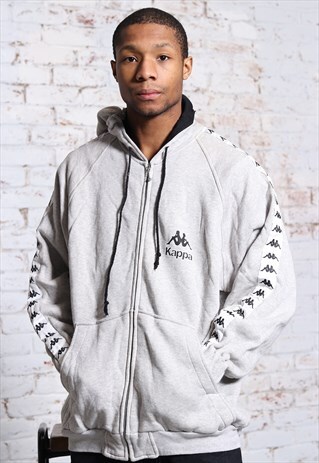 VINTAGE KAPPA BIG PRINT LOGO HOODIE GREY