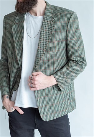 VINTAGE 80S BLAZER IN CHECKERED GREEN