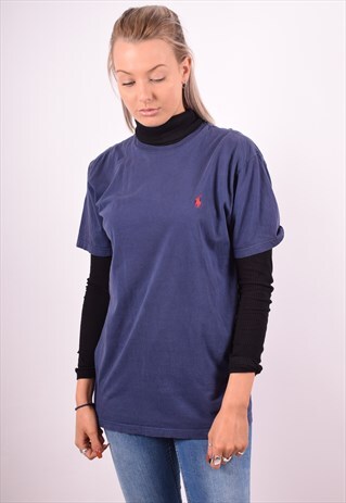 RALPH LAUREN WOMENS VINTAGE T-SHIRT TOP MEDIUM BLUE 90S