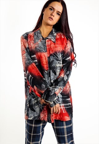 VINTAGE PATTERNED ZIPPER BLOUSE ACBL79