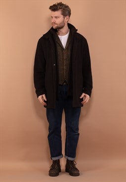 Vintage 90's Men Wool Blend Zip Up Coat in Brown
