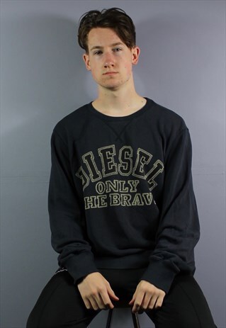 VINTAGE DIESEL ONLY THE BRAVE SWEATSHIRT IN NAVY WITH PRINTE