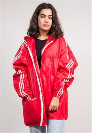 VINTAGE 90'S RED ADIDAS HOODED CAGOULE JACKET