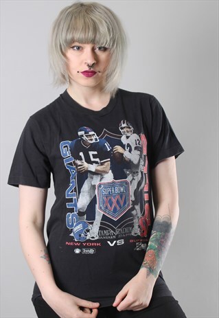 VINTAGE SUPER BOWL VVX 91 USA PRINT T-SHIRT MEDIUM