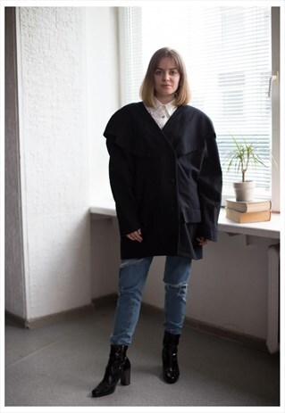 VINTAGE 60'S BLACK WOOL DOUBLE BREASTED JACKET