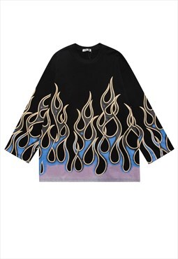 Flame t-shirt luminous fire long tee grunge graffiti top 