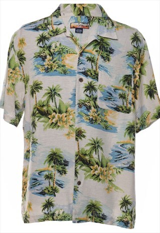Vintage Palm Tree Print Hawaiian Shirt - L