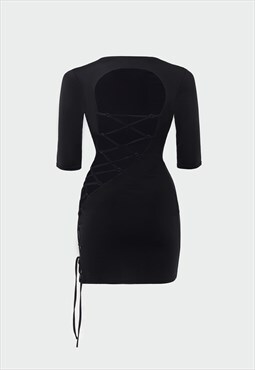 Black mini dress with ties on the back
