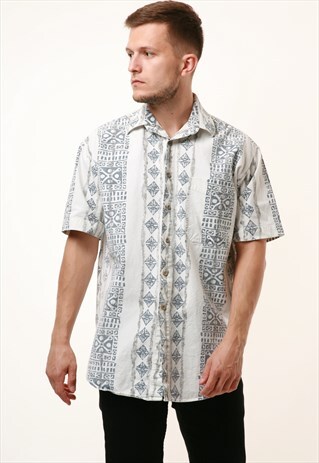 90S VINTAGE PATTERN VINCI CASUAL SUMMER COTTON SHIRT 14926