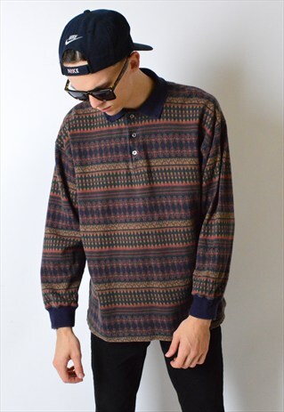 VINTAGE 90S AZTEC PRINT 1/4 BUTTON LONG SLEEVE SHIRT