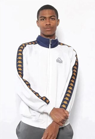VINTAGE KAPPA TAPE LOGO TRACK JACKET WHITE