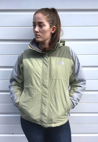 WOMENS NORTH FACE COAT LIGHT GREEN BEIGE WATERPROOF RAINCOAT