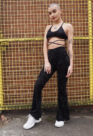 PUSSY CAT BLACK VELVET FLARES