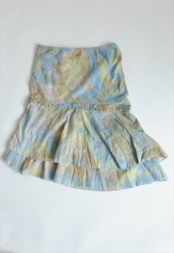 Vintage Y2k Asymetric Cut Watercolor Embroidery Skirt M/L