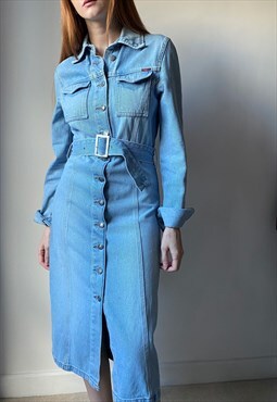 Denim Belted Blue Midi Shirt Dress Size XS by Only Jeans