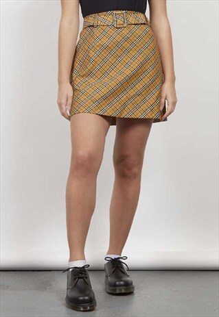 VINTAGE 80'S BELT BUCKLE TARTAN MINI SKIRT