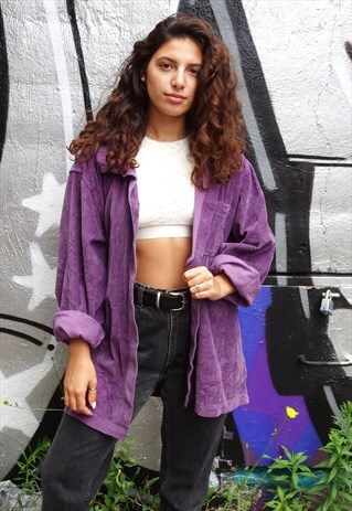 PURPLE CORD 90'S BUTTON UP OVERSIZED SHIRT/LIGHT JACKET