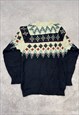 VINTAGE KNITTED JUMPER ABSTRACT PATTERNED GRANDAD SWEATER