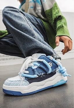 Denim sneakers chunky sole trainers skater shoes in blue