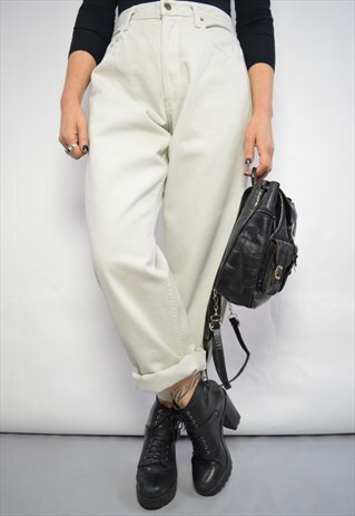 VINTAGE 90S LEVI'S 501 BEIGE HIGH WAIST DENIM JEANS RETRO