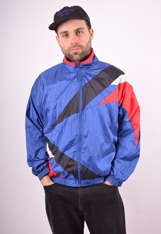 MENS VINTAGE TRACKSUIT TOP JACKET LARGE BLUE 90S