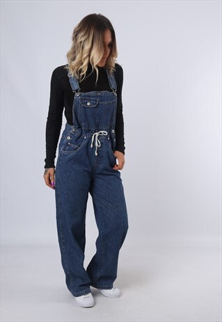 DENIM DUNGAREES WIDE LEGS LIGHTWEIGHT UK 10 (DK4M)