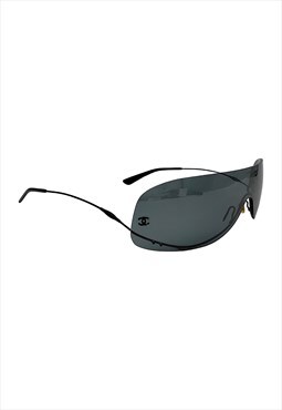 Chanel Sunglasses Rimless Black Visor Pearl 4052 Vintage 