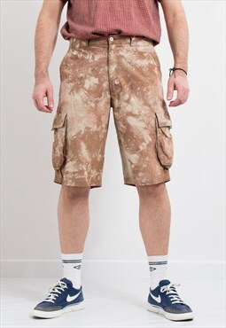 Tie dye cargo shorts reworked in brown