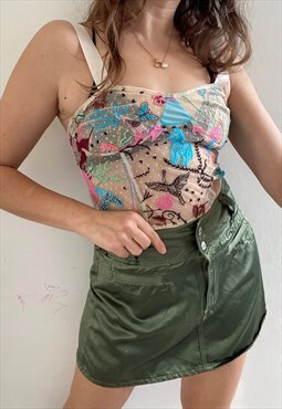 Vintage Y2K 00s silk grunge DIESEL A-line cargo mini skirt