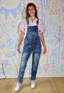Dungarees Denim Marble Wash all-in-one Slim Fit Size 10 - 12