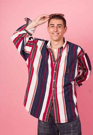 RALPH LAUREN CHAPS NAVY/RED/WHITE STRIPED SHIRT L