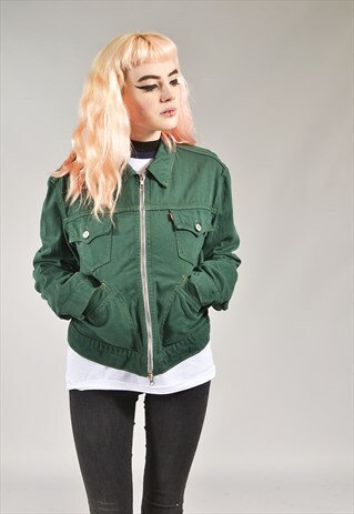 VINTAGE LEVI'S GREEN ZIP UP DENIM JACKET