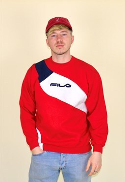 Vintage 90s Fila Patchwork Sweatshirt in Red and White