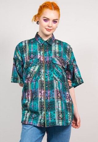 VINTAGE 90'S BLUE BATIK PATTERN OVERSIZED SHIRT