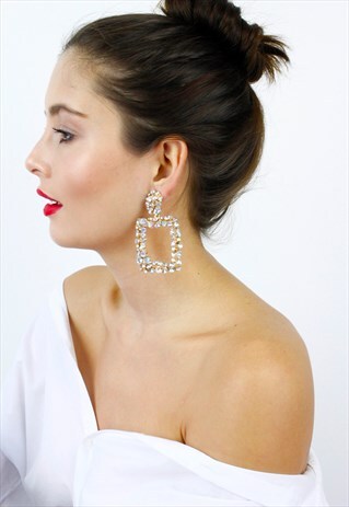 GOLD DIAMANTE RHINESTONE DROP DANGLE EARRINGS