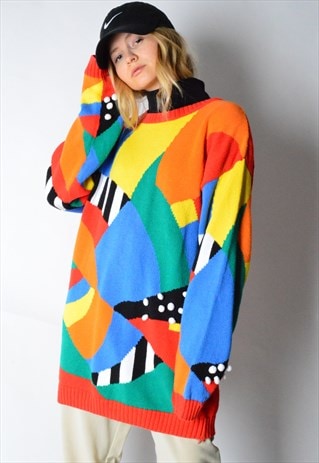 VINTAGE 80S COLOURFUL PRINT JUMPER