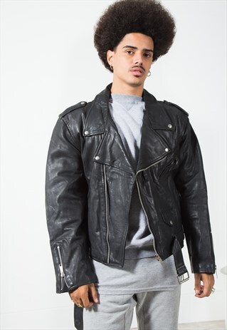 VINTAGE 80S BIKER LEATHER JACKET / S155