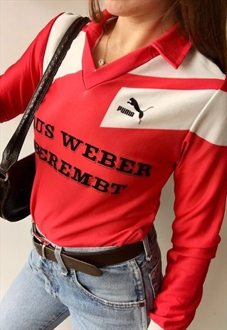VINTAGE 70S PUMA LOGO MOD LYCRA SPORTS TOP JUMPER RED